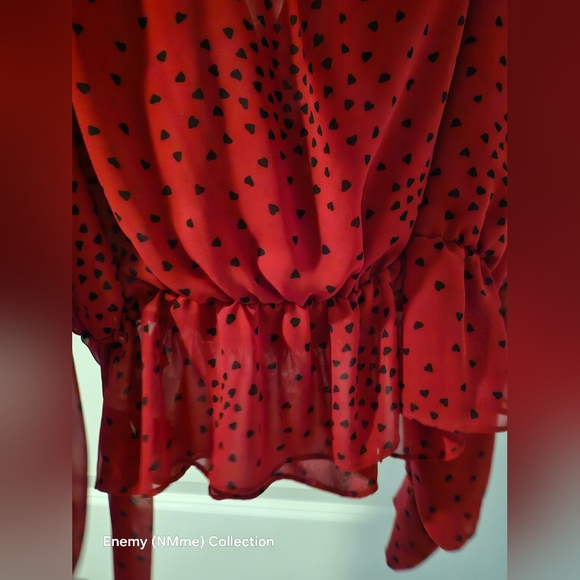 Red heart-shaped Polka Dot Wrap Top - Picture 7 of 8